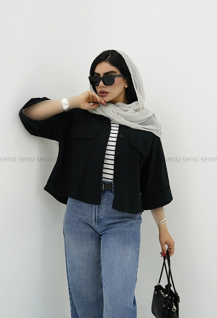 شومیز لینن جیب نما کد1005359